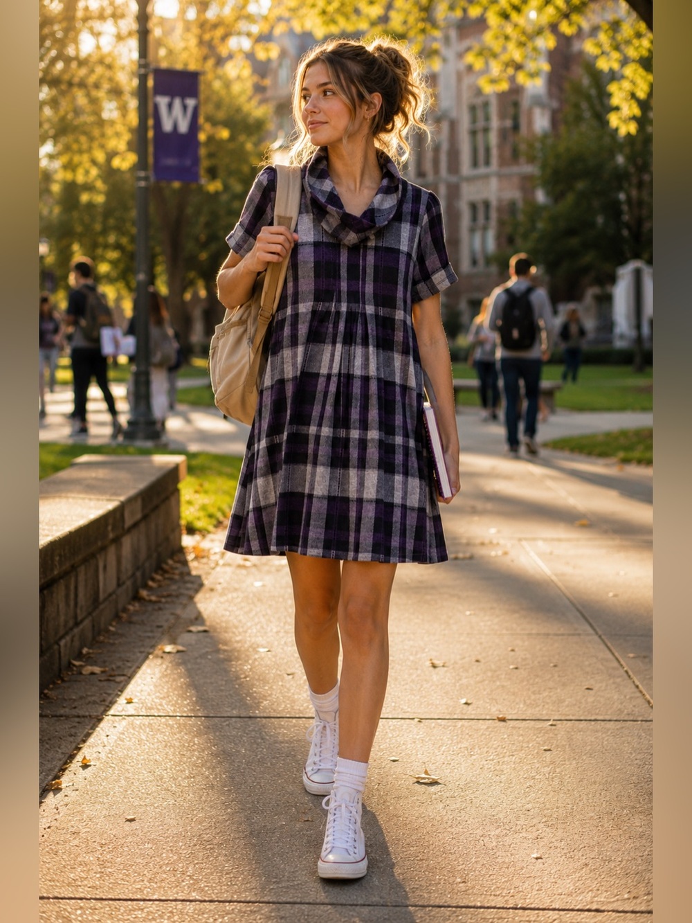 💜 Jessica Howard Purple Plaid Cowl Neck Dress | Size M | Dark Academia NWOT